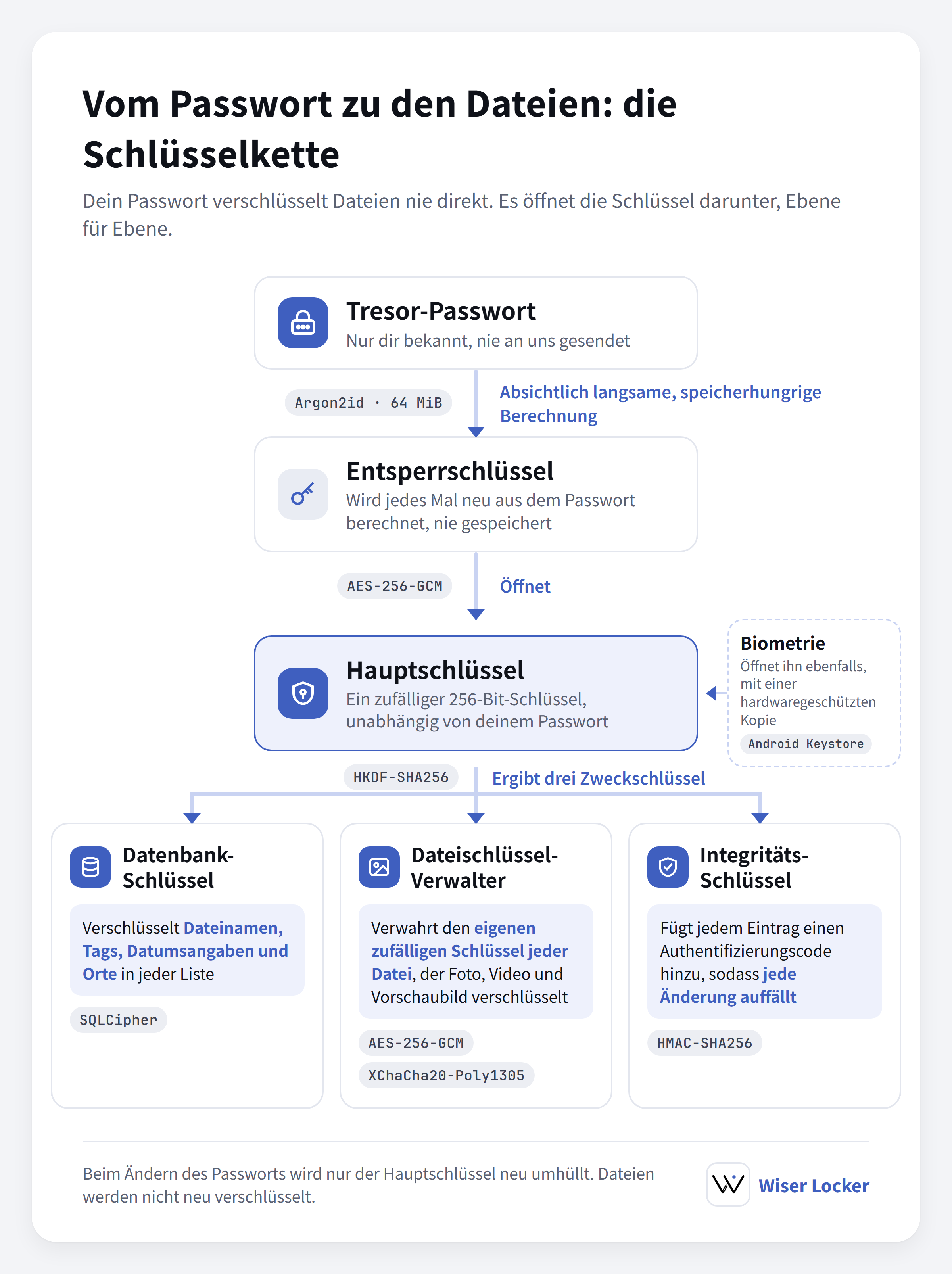 Abbildung 1: Die Schlüsselkette von deinem Passwort bis zu deinen Dateien