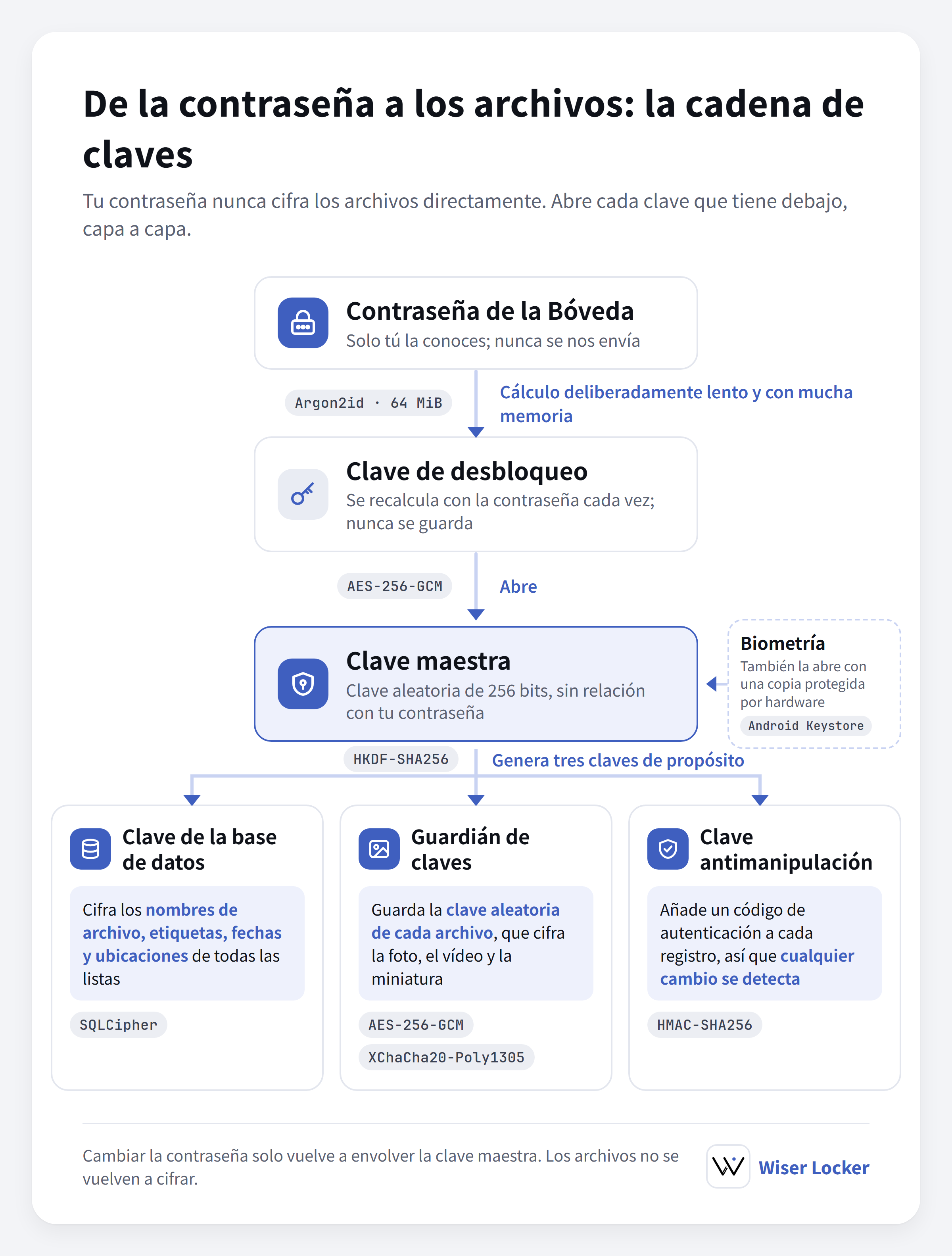Figura 1: La cadena de claves desde tu contraseña hasta tus archivos
